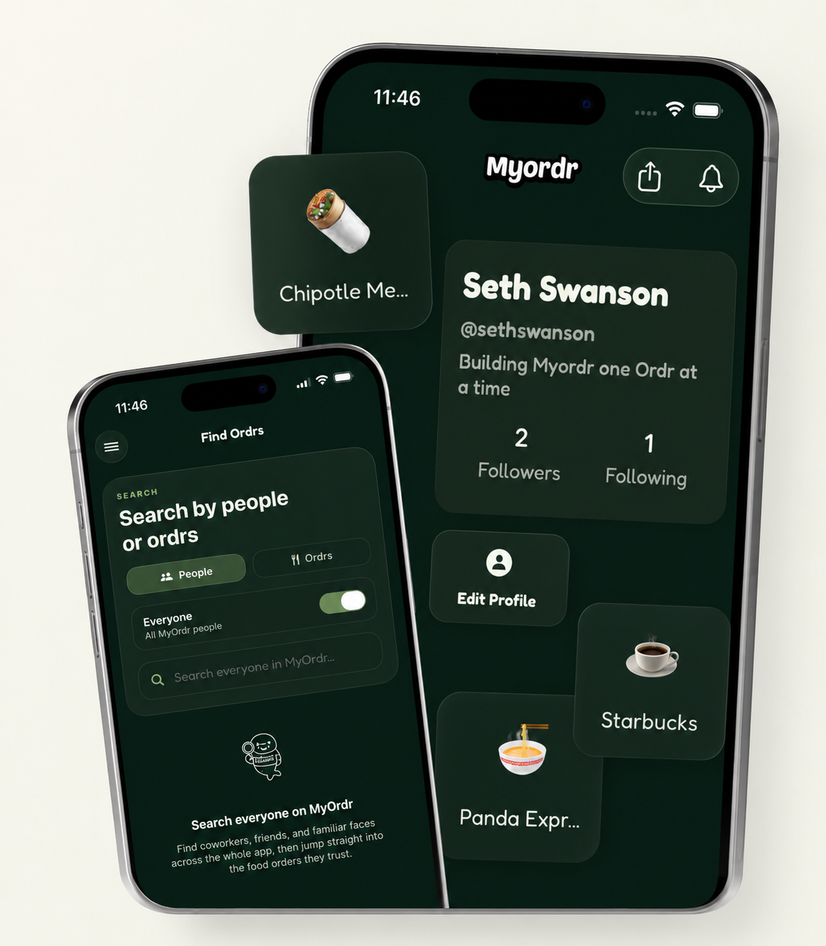 MyOrdr app profile and order cards